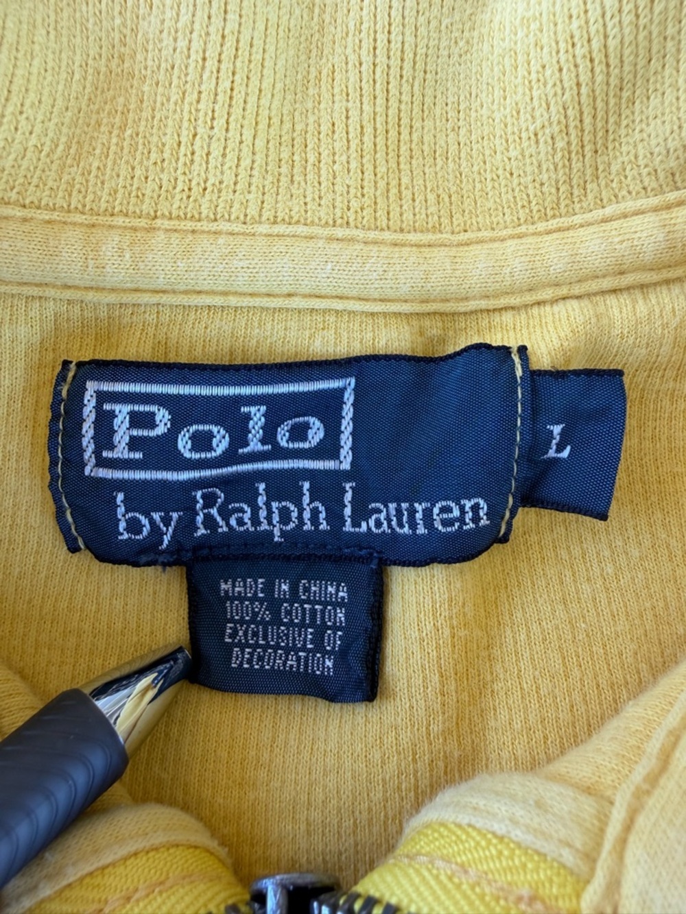 Y2K Ralph Lauren Polo Rib Knit Quarter Zip Pullover Sweater Preppy Yellow Large - Picture 9 of 10